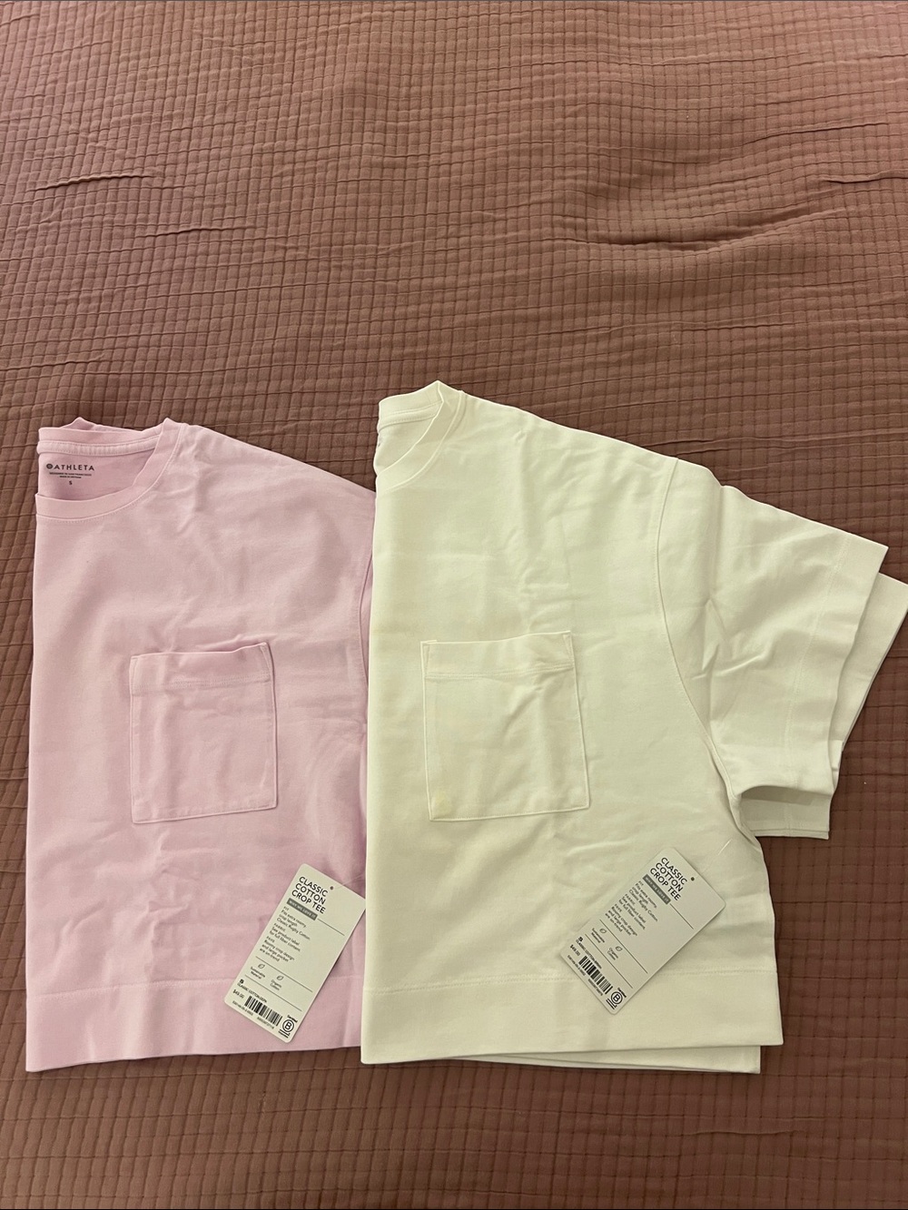 Athleta Short-Sleeve Pocket Tees in Pink and Cream